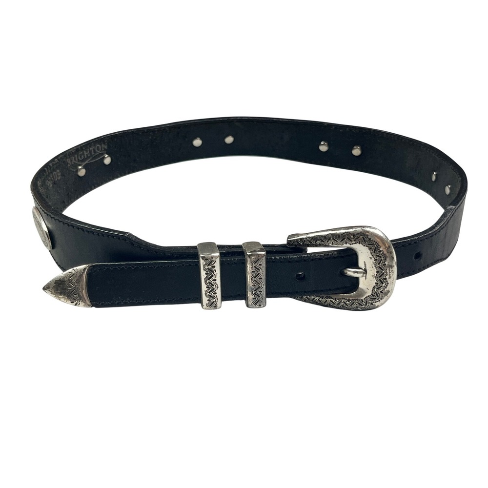 Brighton Black Leather Western Concho Belt Silver Hardware Size 26 Womens